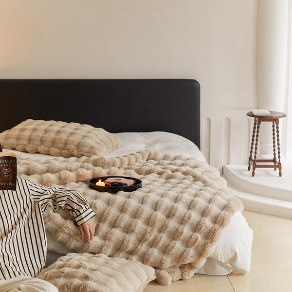 Rabbit Faux Fur Throw Blanket Ultra Plush Cozy Soft Luxury Home Decor