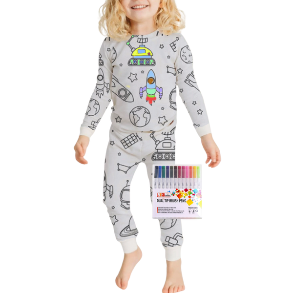 Interactive Colorable Pajama Set For Kids With Reusable Ink Patterns