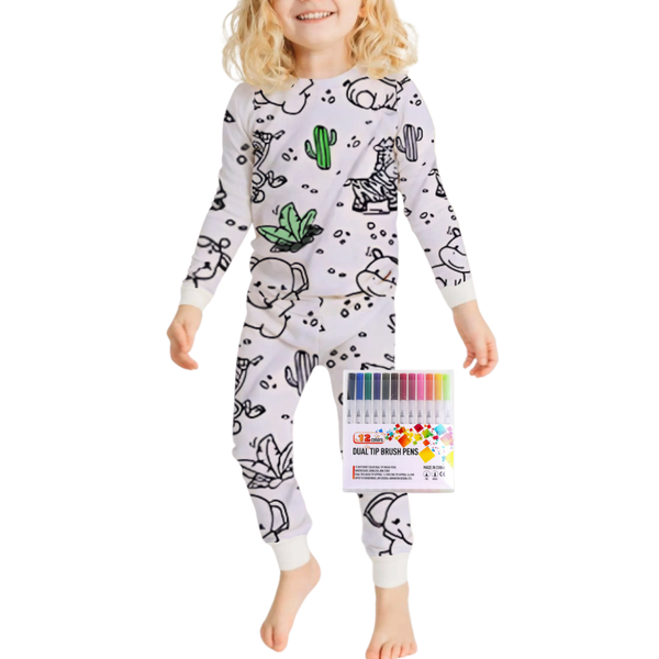 Interactive Colorable Pajama Set For Kids With Reusable Ink Patterns