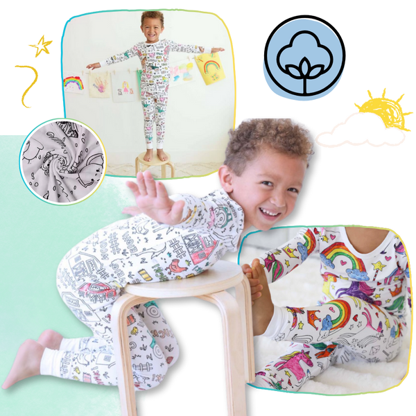 Interactive Colorable Pajama Set For Kids With Reusable Ink Patterns