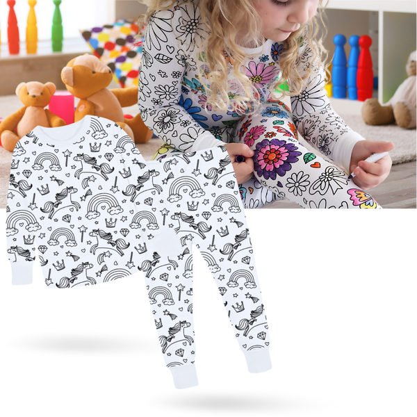 Interactive Colorable Pajama Set For Kids With Reusable Ink Patterns