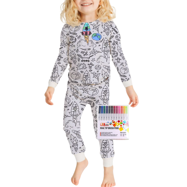Interactive Colorable Pajama Set For Kids With Reusable Ink Patterns