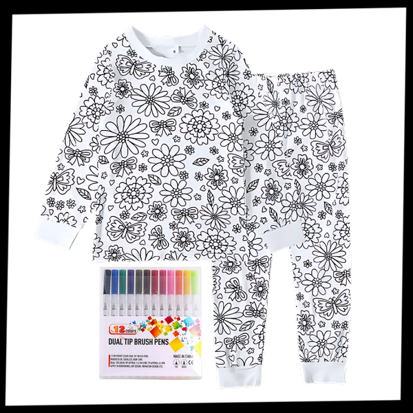 Interactive Colorable Pajama Set For Kids With Reusable Ink Patterns