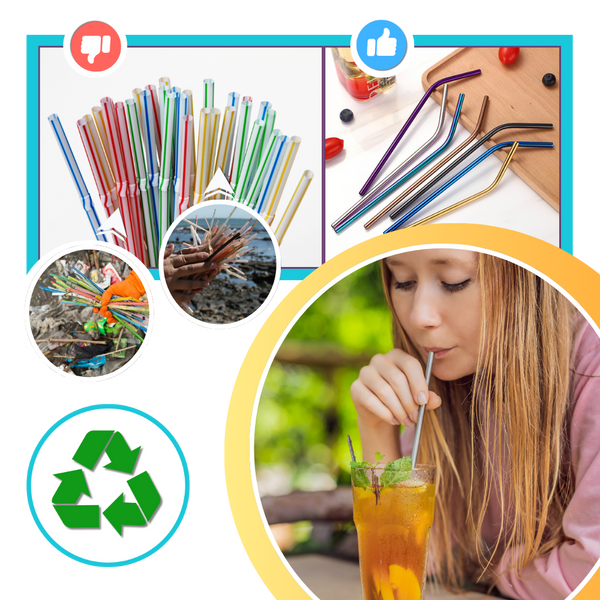 Easy Cleaning Stainless Steel Drinking Straw Set With Brushes And Bag