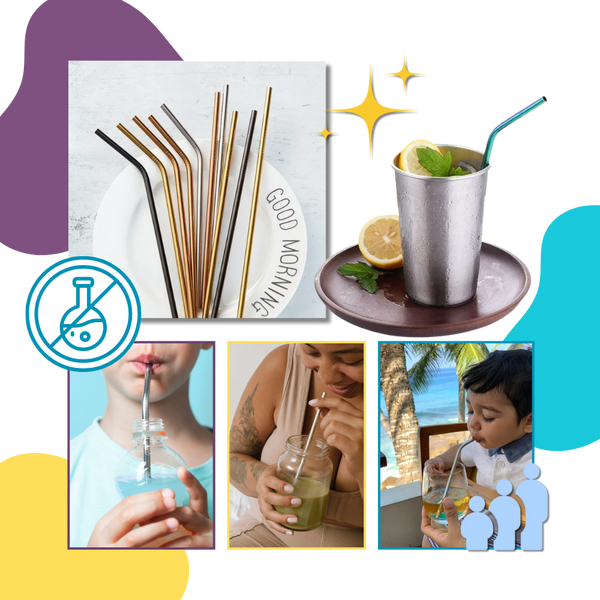 Easy Cleaning Stainless Steel Drinking Straw Set With Brushes And Bag