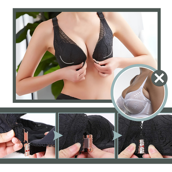 Lace Wireless Bra With Front Closure And Gentle Push Up Lift