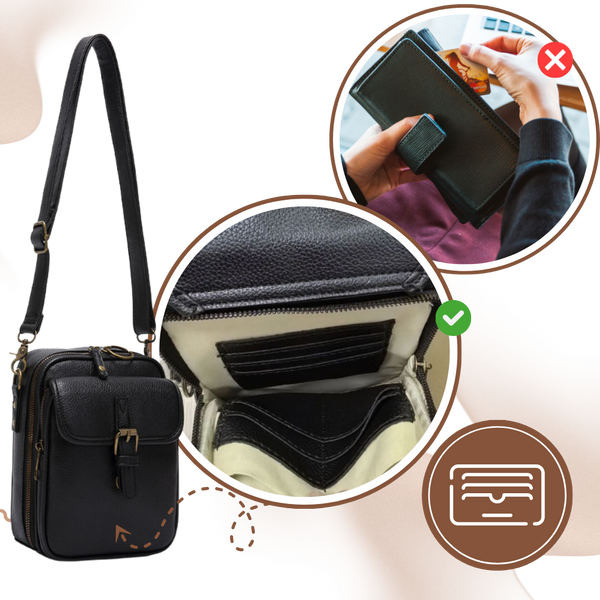 Vegan Leather Crossbody Bag With Built-In Wallet And Quick-Access Pockets