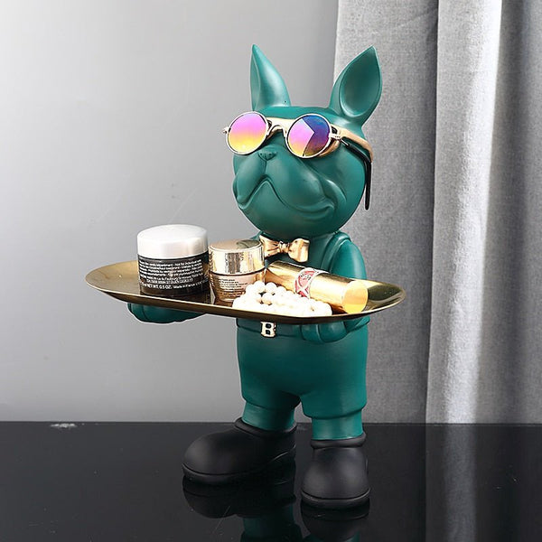French Bulldog Butler Statue Elegant Home Decor Figurine