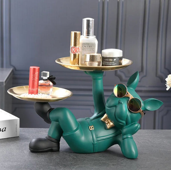 French Bulldog Butler Statue Elegant Home Decor Figurine