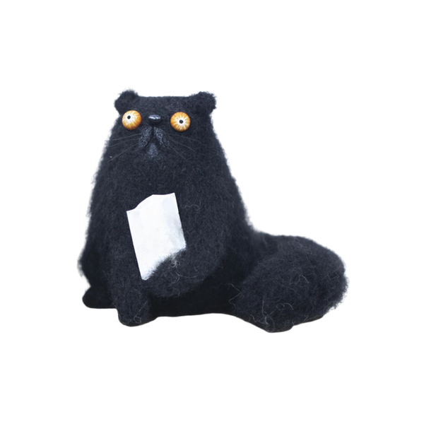 Handmade Wool Cat Figurine For Playful Home Decor Accent
