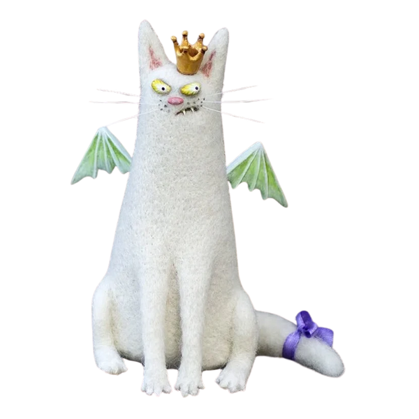 Handmade Wool Cat Figurine For Playful Home Decor Accent