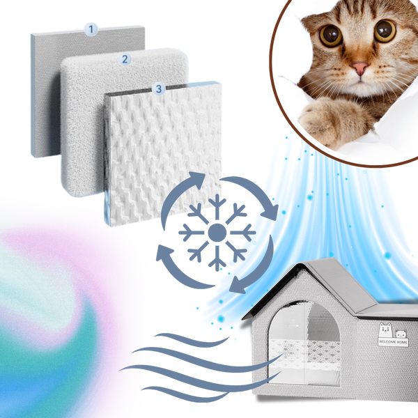 Cooling Cat House With Heat Reflective Insulation Layer