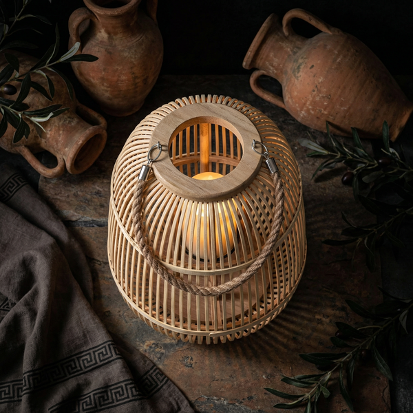 Rustic Rattan Lantern With Flameless Led Candle For Outdoor Patio