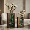 Nordic Live Edge Glass And Wood Floral Centerpiece Vase