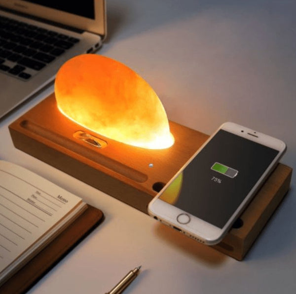 Natural Himalayan Salt Lamp Qi Wireless Charger For Smartphones