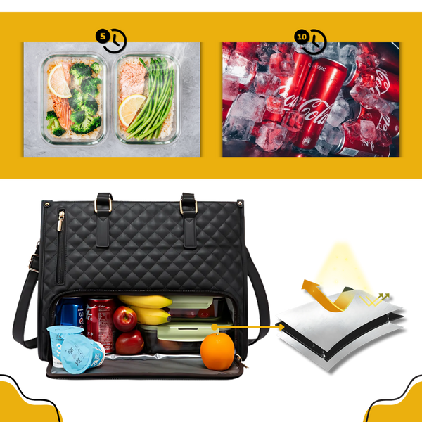 Insulated Tote Bag With Lunch Compartment And Laptop Space