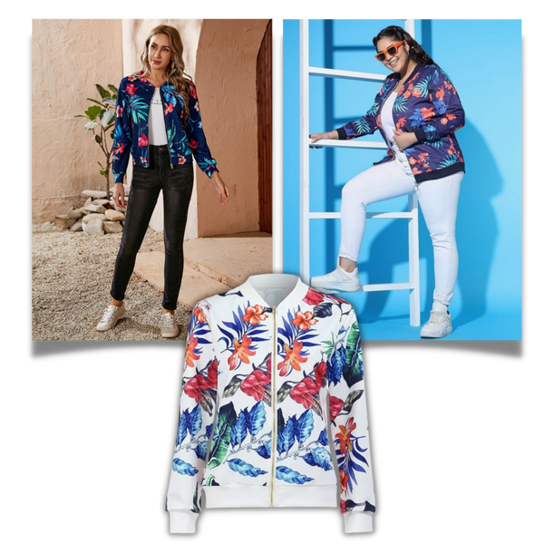Floral Bomber Jacket With Lightweight Comfort And Zip Closure