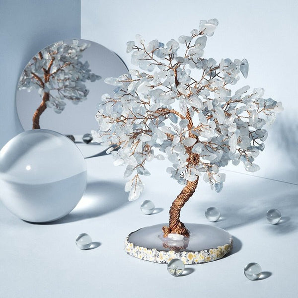 Natural Aquamarine Stone Tree Ornament For Home Decor And Serenity