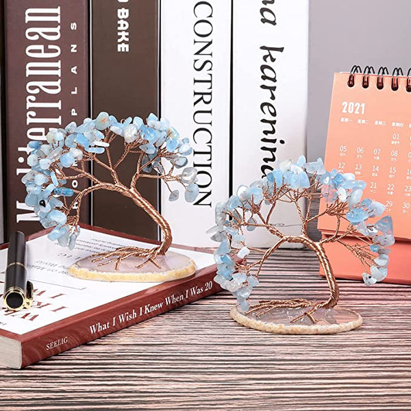 Natural Aquamarine Stone Tree Ornament For Home Decor And Serenity
