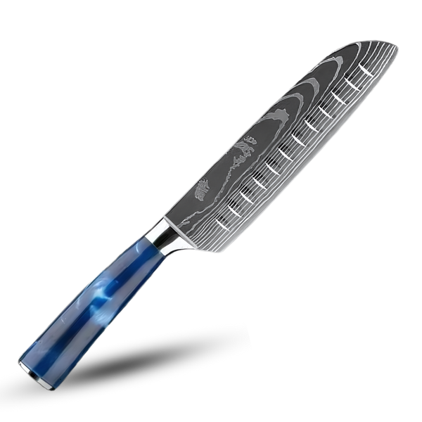 Atlantic Blue Japanese Knife Set With Damascus Design And Razor Sharpness