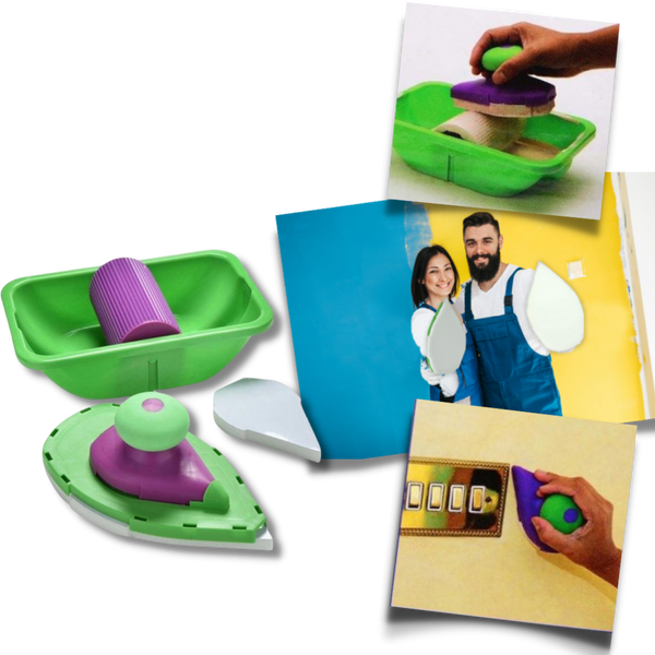 Four Piece Sponge Point And Decorative Paint Roller Kit For Precise Edges