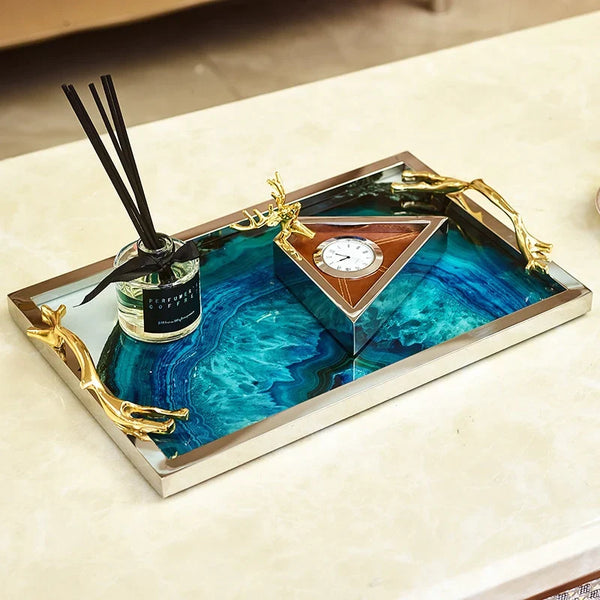 Blue Agate Serving Tray Natural Stone Home Decor Accent Piece