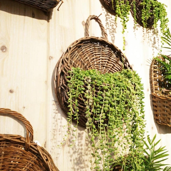 Handwoven Rattan Hanging Wall Planter Eco Friendly Decor For Indoor Plants