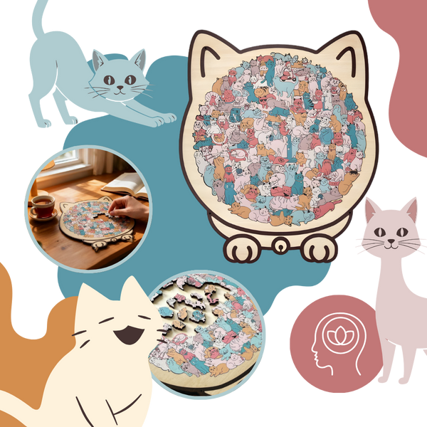 Calming Cat Wooden Jigsaw Puzzle For Stress Relief And Focus