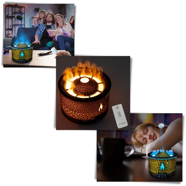 Volcano Inspired Humidifier With Aroma Diffuser And LED Flame Ambience