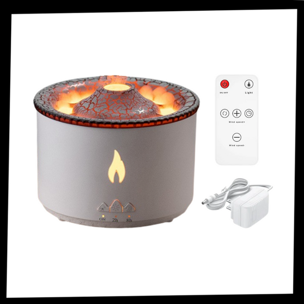 Volcano Inspired Humidifier With Aroma Diffuser And LED Flame Ambience