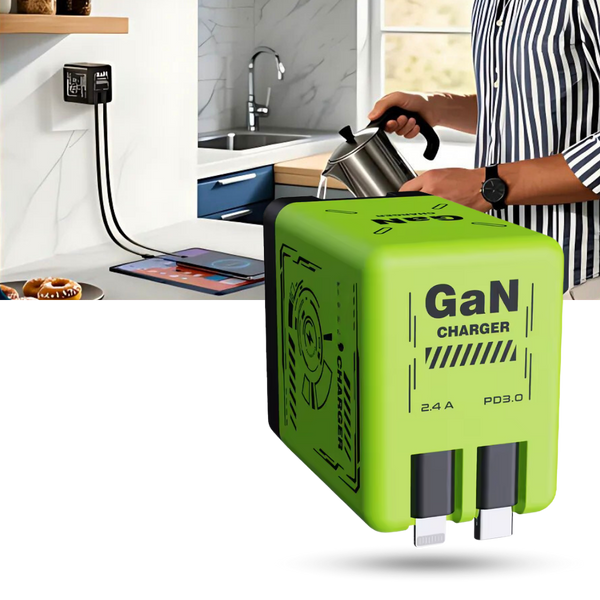 Smart Dual PD Charger With Retractable USB C And Lightning Cables