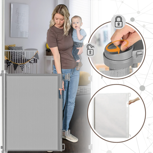 Retractable Mesh Gate For Pets And Kids With One Hand Operation