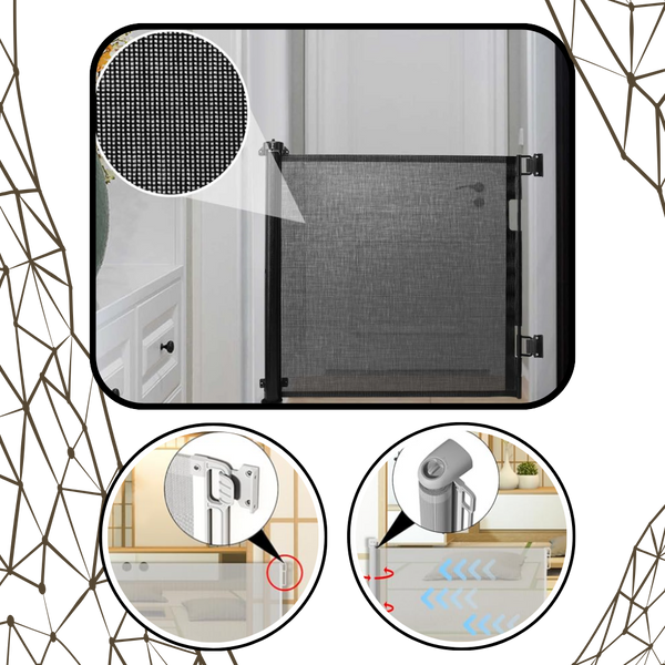 Retractable Mesh Gate For Pets And Kids With One Hand Operation