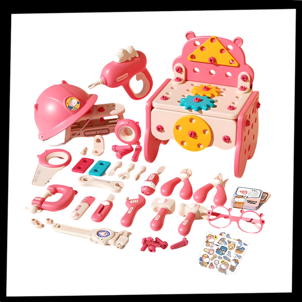 Kids Toolbox With Puzzle Screws And Real Electric Drill For Problem Solving