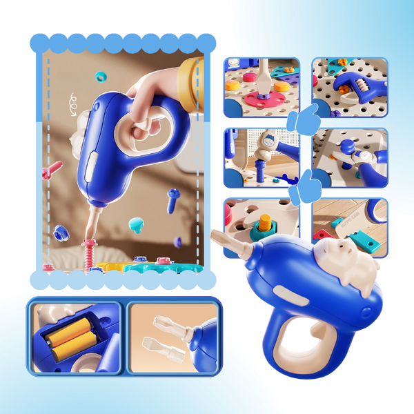 Kids Toolbox With Puzzle Screws And Real Electric Drill For Problem Solving