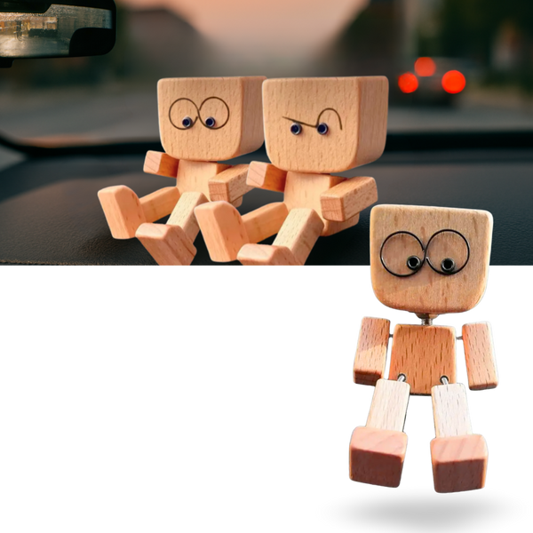 Wooden Bobblehead Figurine With Kinetic Motion For Dashboard Fun