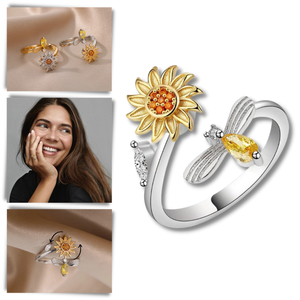 Sunflower Inspired Spinner Ring For Calming Stress Relief Stainless Steel