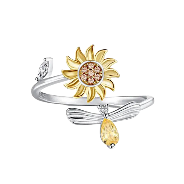 Sunflower Inspired Spinner Ring For Calming Stress Relief Stainless Steel