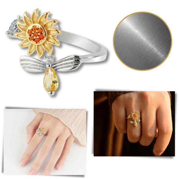 Sunflower Inspired Spinner Ring For Calming Stress Relief Stainless Steel