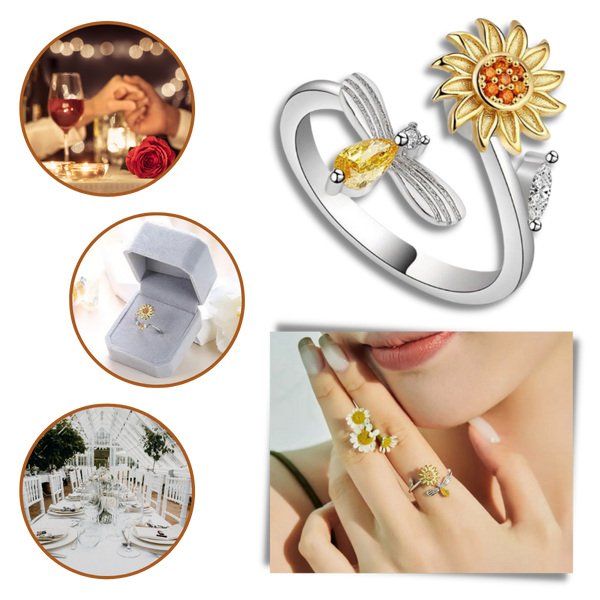 Sunflower Inspired Spinner Ring For Calming Stress Relief Stainless Steel