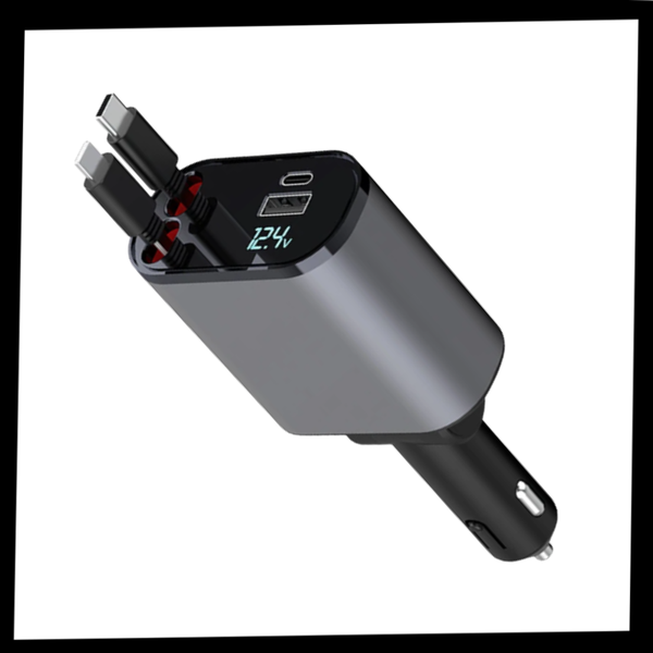 Expandable Car Power Dock With Dual Retractable Cables For Fast Charging