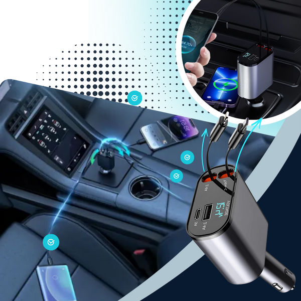 Expandable Car Power Dock With Dual Retractable Cables For Fast Charging