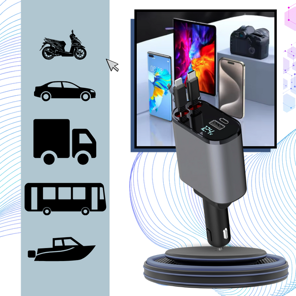 Expandable Car Power Dock With Dual Retractable Cables For Fast Charging