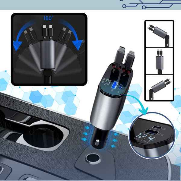 Expandable Car Power Dock With Dual Retractable Cables For Fast Charging