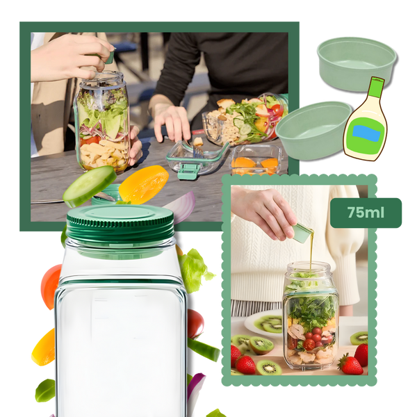 Clear Meal Prep Jar With Built In Sauce Cup For Mess Free Meals