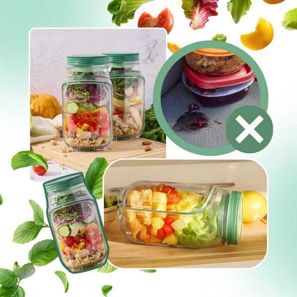 Clear Meal Prep Jar With Built In Sauce Cup For Mess Free Meals