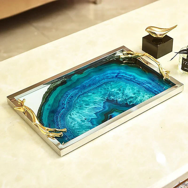 Blue Agate Serving Tray Natural Stone Home Decor Accent Piece