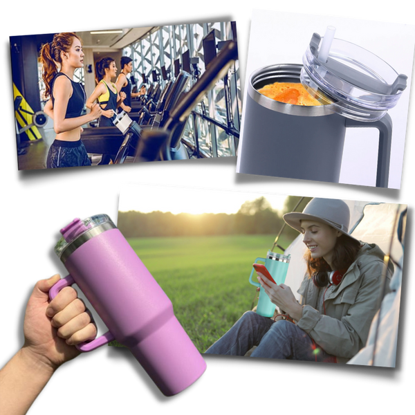 Large Capacity Insulated Stainless Steel Tumbler With Handle Hydration On The Go