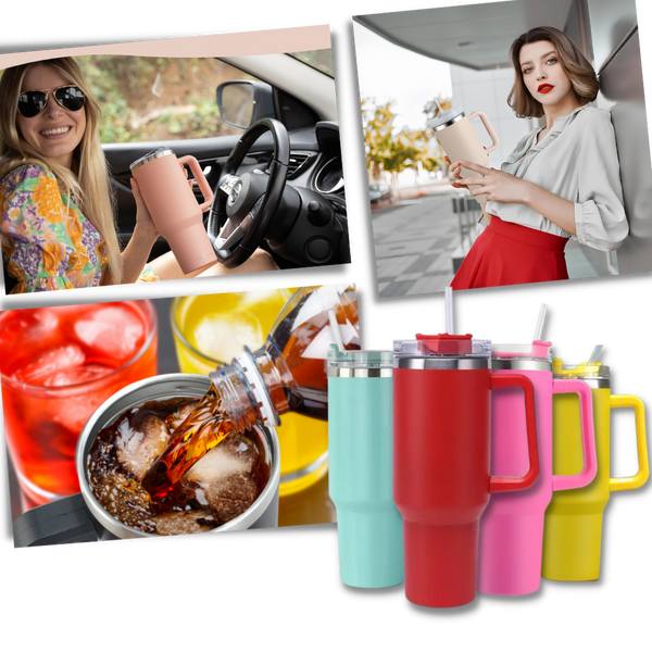 Large Capacity Insulated Stainless Steel Tumbler With Handle Hydration On The Go