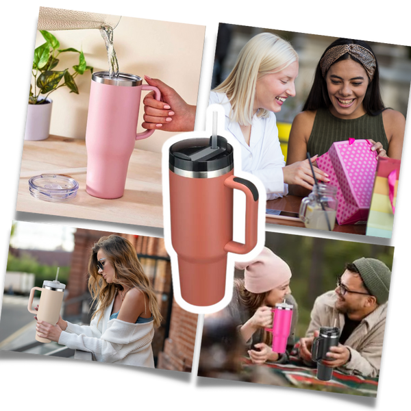 Large Capacity Insulated Stainless Steel Tumbler With Handle Hydration On The Go